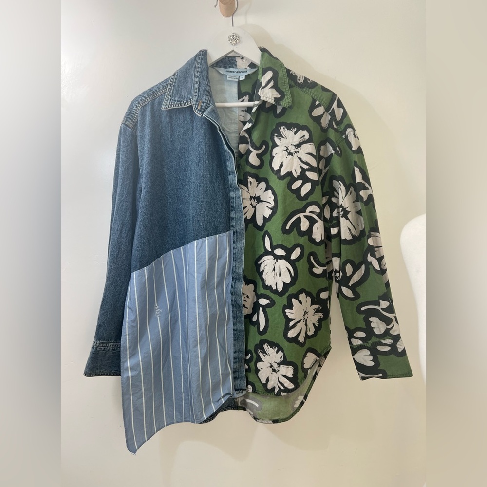 Oversized Patchwork Button Down Shirt. Sz S - image 5